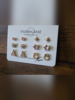 Park Lane Wintery Gold-Tone Stud Earring Set with Pink Accents